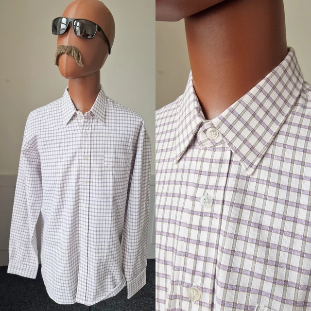 CAMICIA Vintage Anni '80 Non indossata Bianco Viola Cotone NOS *XL* AE85
