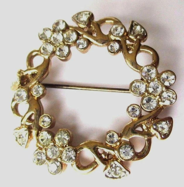 Broche Bijou Vintage Couronne En Relief Couleur Or - Modèle 2485, état Impeccable