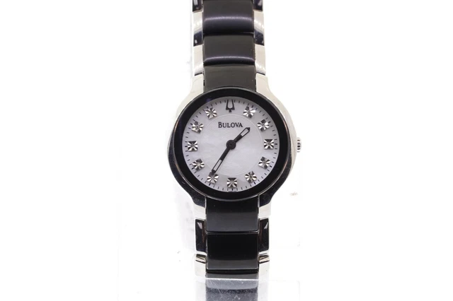 Donna Bulova 98P127 Acciaio Inox Diamond Bicolore Nero Orologio Quadrante Bianco