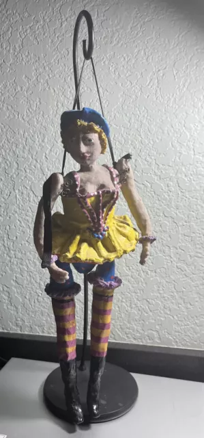 Judie Bomberger 14.5" Whimsical Folk Art Puppet Sculpture "Hilda" With Stand