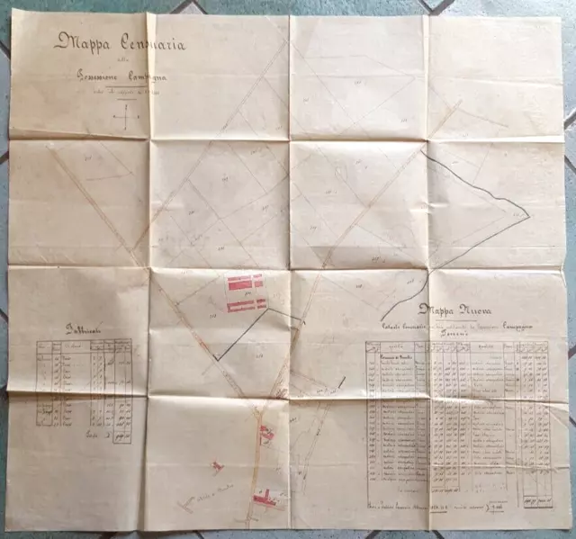 15798-Lombardo Veneto, Codogno 1835, Mappa-Catasto Possessioni Campagna, Terreni