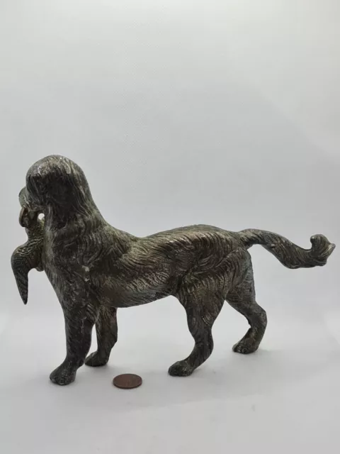 Vintage Solid Metal Hunting Dog With Pheasant Figurine Statue Setter Retriver 3