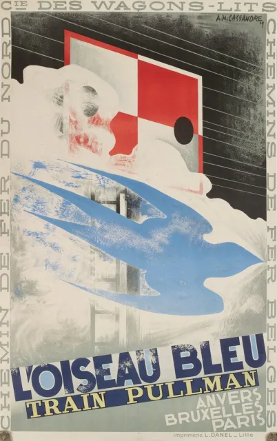Affiche Originale Art Deco Moderniste - Cassandre - Oiseau bleu - Pullman - 1929