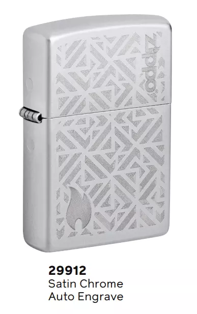 🔥Zippo 🔥- Logo And Flame Design - Satin Chrome - Auto Engrave-  29912 - Bnib