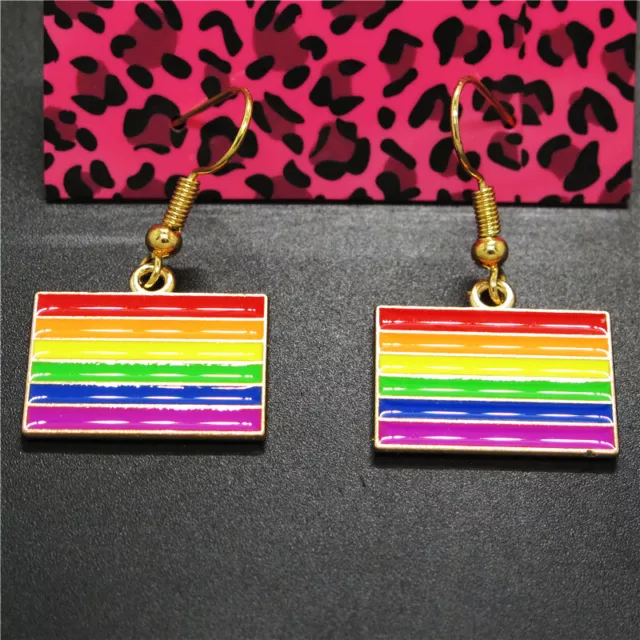 Hot Betsey Johnson Lovely Rainbow Enamel Geometric Square Crystal Stand Earrings