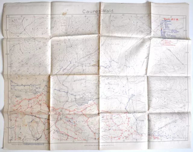 Landkarte Stellungskarte Wk I Meldekarte Tedesco Grabenkarte Caures-Wald 1918