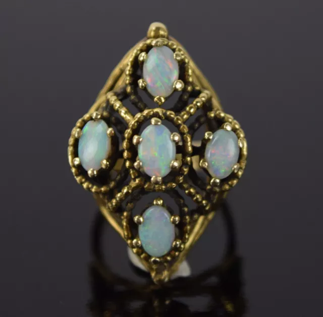 ESTATE VINTAGE 14K Solid Gold Opal Cross Ring w 5 Oval Cabochons $895. ...