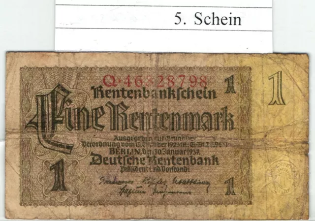 #7 Geldschein Papiergeld 1 Mark Rentenmark Deutsche Rentenbank 30.01.1937 ohne M 3