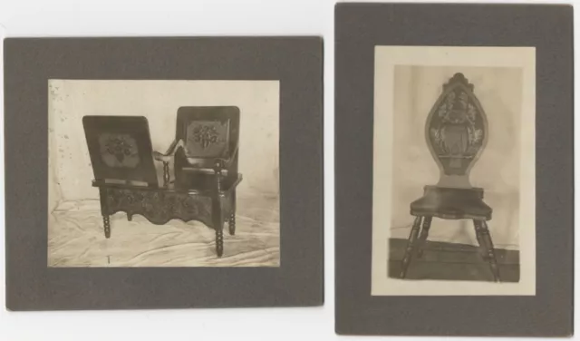 European Art Nouveau Carved Chairs - Two c.1900 Mounted Silver Gelatin Photos