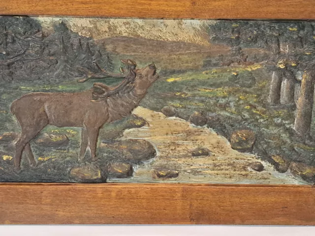 Jugendstil Relief Bild Hirsch am Bachlauf Metallguss Jagd Jäger 5,15 KG