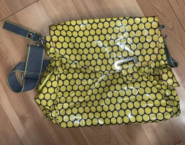 Kalencom New Orleans Laminated Shoulder Diaper Bag Black Yellow Polka Dots