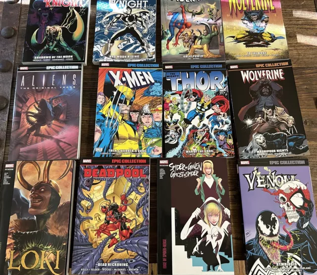 Marvel Epic Collection Lot X-Men, Moon Knight, Wolverine, Spider-Man, Loki, More