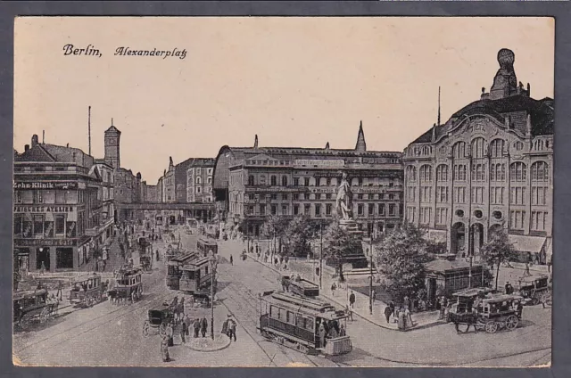 AK Berlin Alexanderplatz Bahnhof Straßenbahn Kutschen 1916 nach Kiel befördert