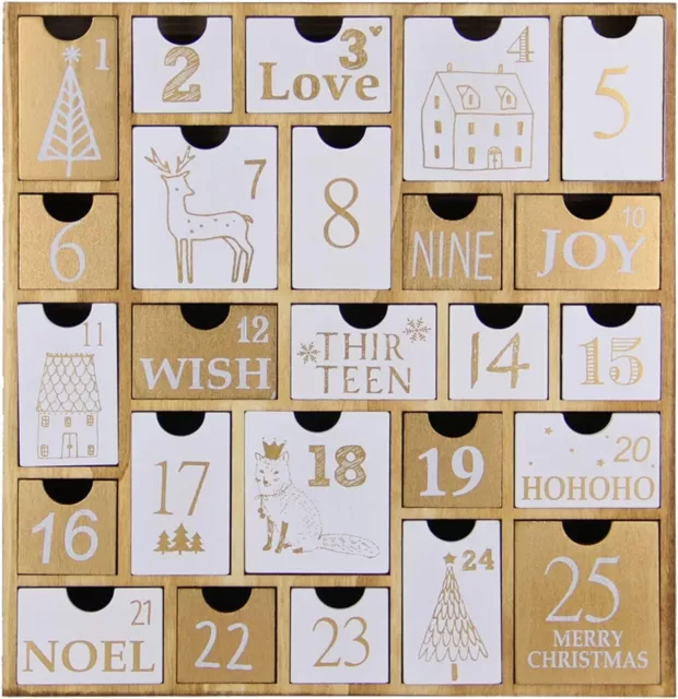 HYGGEHAUS Christmas Wooden Advent Calendar - 25 Drawers (Gift)