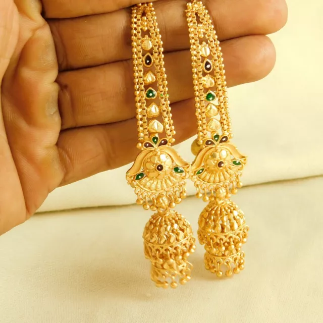 Wedding Women Goldplated Earrings Jhumka with Ear Chain Ethnic Fashion Jewelry