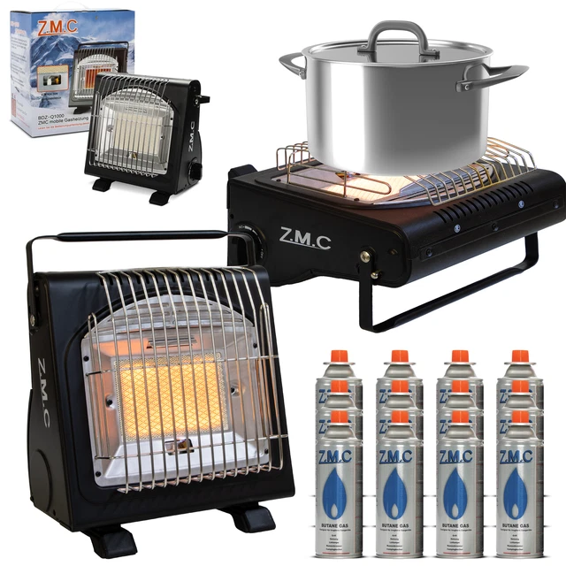 2in1 Tragbare Gasheizung 1,7KW Camping Butan Gas Kocher + Gaskartuschen 227g