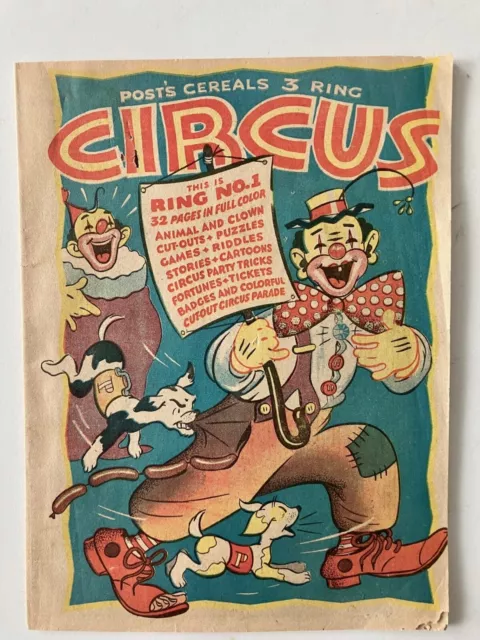 1946 POST CEREALS "3 RING CIRCUS" Promotional Activity Puzzle Game Book, unused