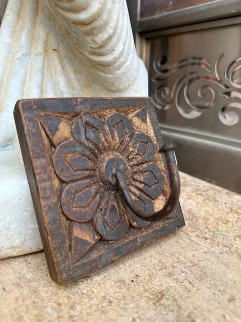Antique Old Wooden Hand Craved Floral Hanger Hook Wall Hanging Hook
