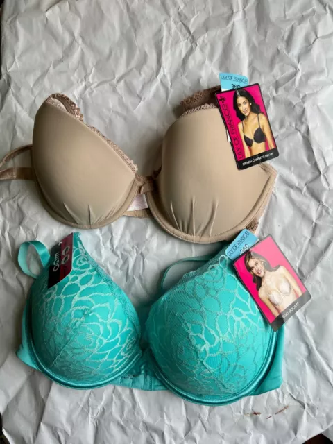 Lily of France EGO BOOST & CHARM Add A Cup Push Up Bra 36C NUDE/MINT LOT NWT