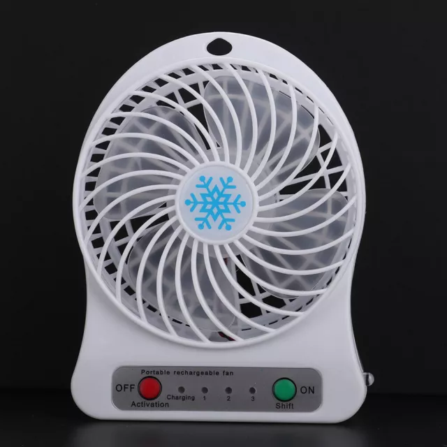 (White)1Pc Mini Desktop USB Rechargeable Cooling Fan Lighting Portable Table SD