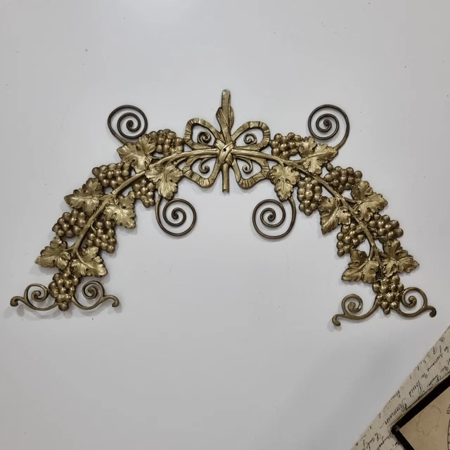 19 th C Scroll grapes ribbon pediment 14" - Antique french architectural salvage