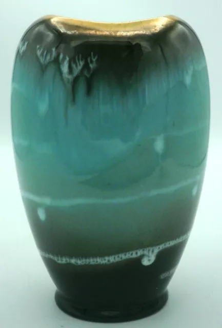 MCM Vase Carstens W. Germany 547-15 Drip Glaze Pottery Brown Aqua White Gold