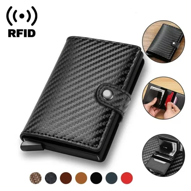 RFID Blocking Wallet Auto Pop up Credit Card Holder Leather Metal Money Clip Men