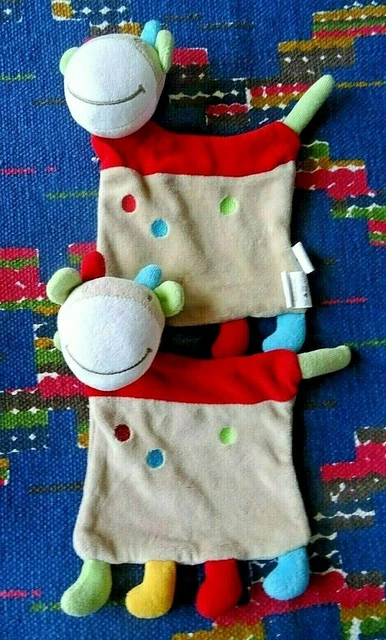 Op / Lot De 2 Doudou Plat Mots D'enfants Vache Gris Rouge Bleu Vert Rond Tbe