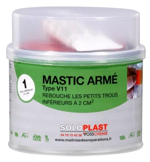 MASTIC ARME V11 325GR + DURCISSEUR SOLOPLAST résine chargée de fibres petit trou