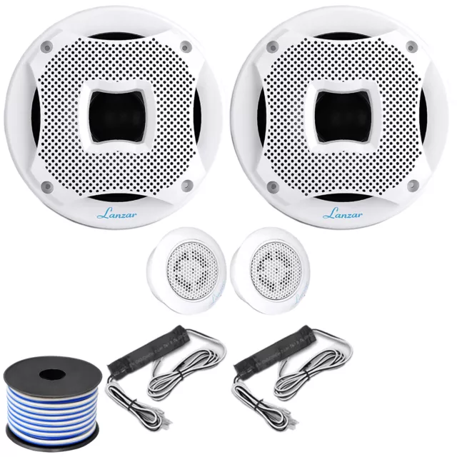 Pair (QTY 2) of Lanzar AQ65.2CMW 6.5" 2Way 450W Marine White Speakers Wiring Kit