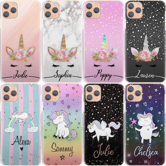 Personnalisé Initiale Téléphone Étui ; Licorne Rainbow Stars Rigide pour Samsung