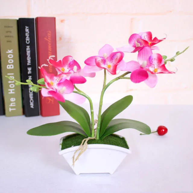 Office Party Home Decor Artificial Butterfly Orchid Silk Flowers Plants in Pot