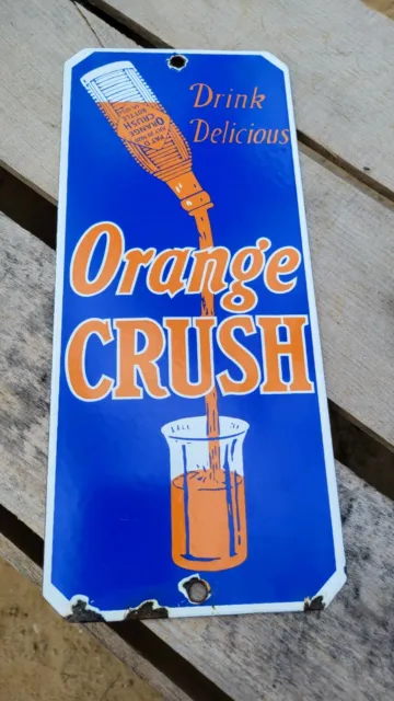 Old Vintage Orange Crush Porcelain Gas Station Wood Door Sign Soda Pop Drink