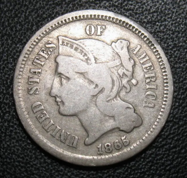 Old US Coins 1865 Obsolete Civil WarThree Cent Piece