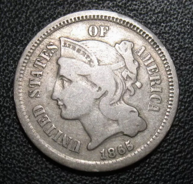Old US Coins 1865 Obsolete Civil WarThree Cent Piece Old US Coins 1865 Obsolete Civil WarThree Cent Piece