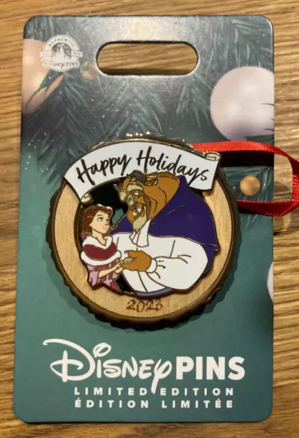 Disney Park 2023 Belle Beauty & Beast Happy Holidays Ornament Pin LE 4000 NEW