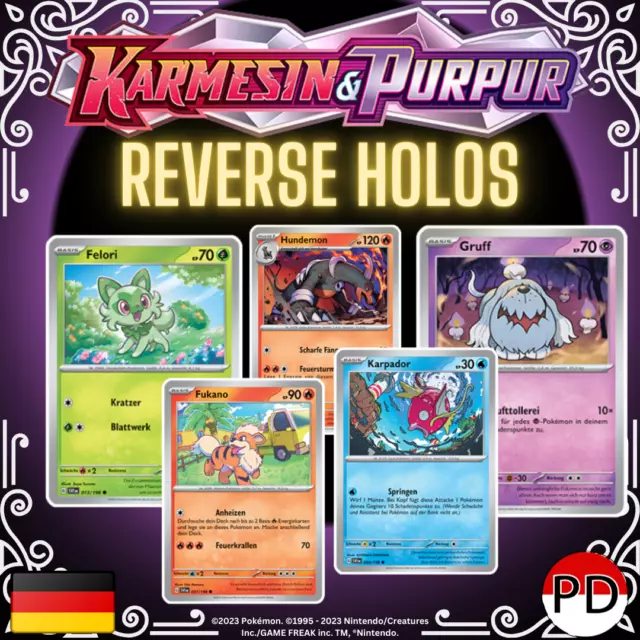 Pokemon Karten KARMESIN & PURPUR REVERSE HOLO MASTERSET SCARLET & VIOLET DEUTSCH