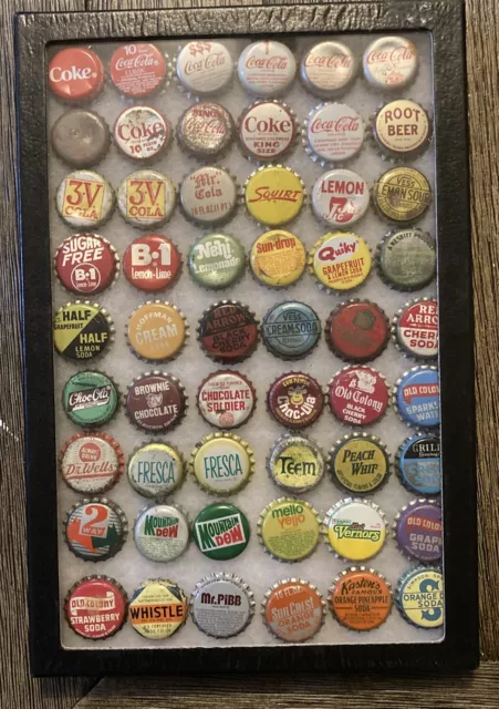 Soda Pop Bottle Caps Vess Old Colony Fresca ChocOla & more W/ CASE LOT OF 54 VTG