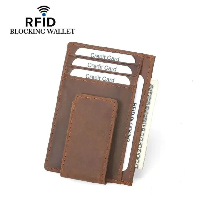 Men Leather Magnetic Front Pocket Wallet Money Clip Slim ID Credit Card Holder