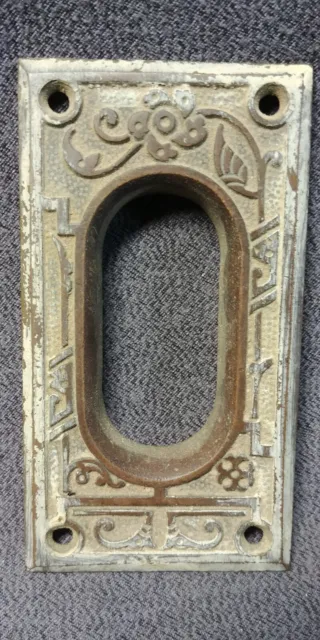 1890s Eastlake Victorian Pocket Door Pull Plate Cast Brass Antique Hardware