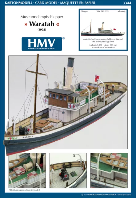 Kartonmodell Museumsdampfschlepper Waratah 1:250 HMV Hamburger Modellbaubogen...