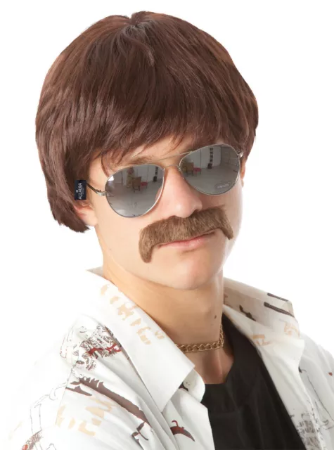 70's (Sonny Bono, Ron Burgundy, Ken, Kel Knight) Brown Mod Costume Wig & Mous...