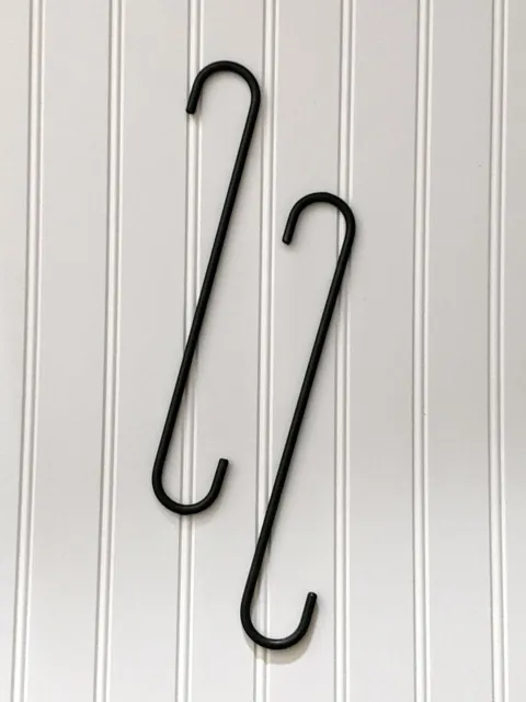 2 Amish handcrafted wrought iron 12" Plain black S hooks - Sturdy & Strong metal