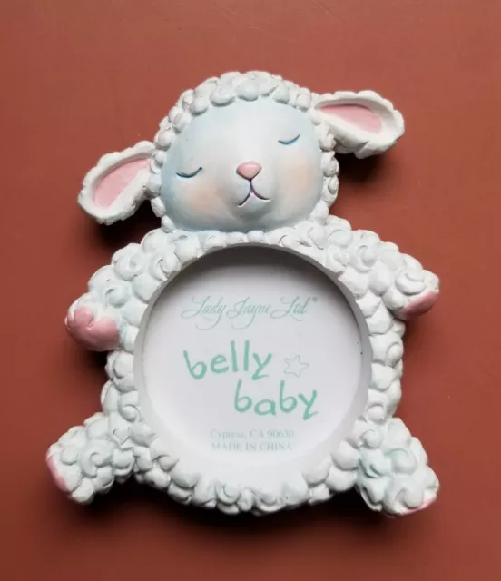 Belly Baby Lamb 3.5"×3" White Picture Frame #8562 Fits 2" Round Photo Lady Jayne