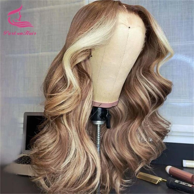 Parrucca capelli umani in pizzo marrone 613 onda corpo trasparente per donna