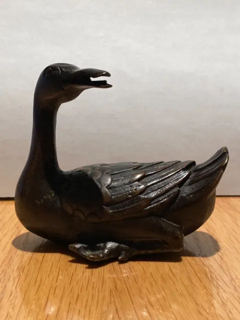 Vintage Solid Bronze Goose Sculpture, Symbol of Spirit