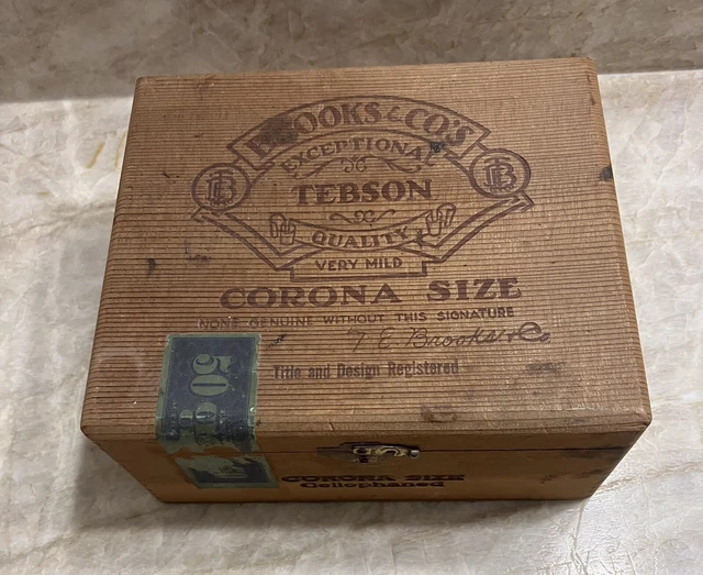VTG Cigar Box Brooks and Co's, Tebson Corona, Hinged & Dovetailed Wooden