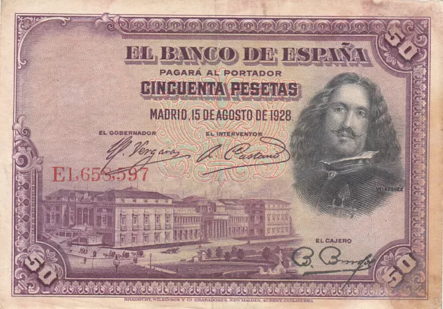 Billet de banque banknote ESPAGNE SPAIN ESPANA 50 Pts 1928 état voir scan 597