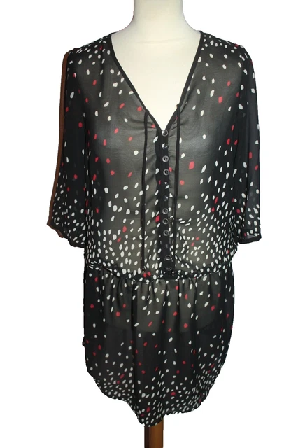 Robe Bohème Manches Longues En Voile DDP - Noir & Gris - Taille L - Élégante Et Fluide
