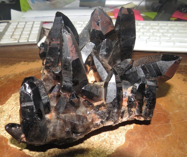 LARGE BLACK SMOKY QUARTZ  CRYSTAL CLUSTER  GEODE CATHEDRAL HEALING Madagascar